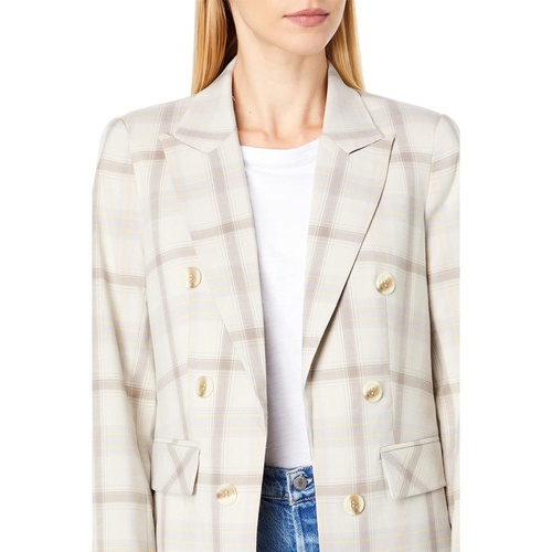  1.STATE Plaid Ruched Sleeve Double Breasted Blazer