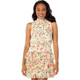 1.STATE Short Sleeve Printed Smocked Neck Dress with Ruffle Tiered Skirt