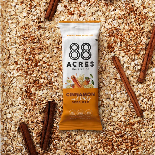  88 Acres Granola Bars | Cinnamon & Oats | Gluten Free, Nut-Free Oat and Seed Snack Bar | Vegan & Non GMO | 12 Pack