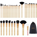 A&A Foundation Makeup Brushes Kit Consist of 32 Pcs Professional Cosmetic Tools and 1 PCS Silicone Face Mask Brush are Made of Bamboo Handle and Rose Gold Aluminum Piece