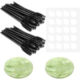 ACKLLR 2 Pack Eyelash Extension Jade Stone Holder with 50 Pieces Mascara Brushes Wands Applicator and 20 Pcs Adhesive Glue Pallet Sticker Pads for Fake Eye Lash Base Lash Glue Cosmetic Ma