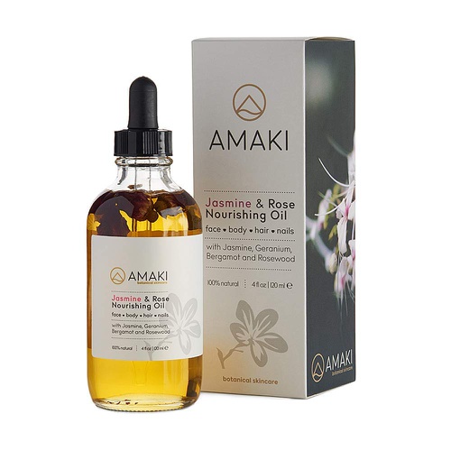  AMAKI SKINCARE Amaki Organic Essential Oil for Face, Body, Lip, Hair Nails - Blend of Rosehip, Jojoba, Sweet Almond, Primrose, Argan, Jasmine - Effective Facial Moisturizer Serum - Reduces Wrinkl