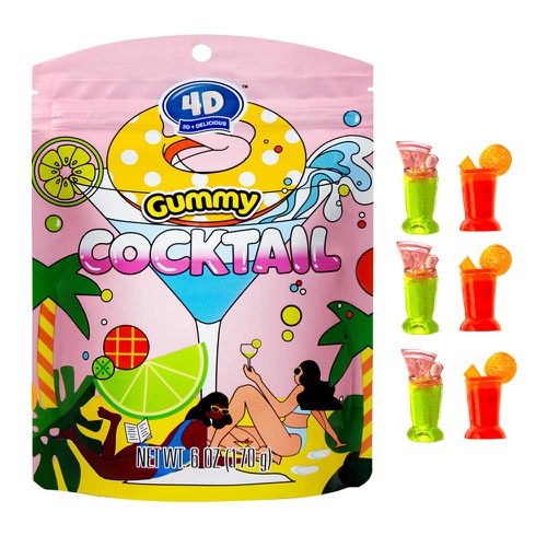  AMOS 4D Gummy Cocktail Strange Candy Weird 3D Cocktail Shaped Jelly Fruit Flavor Free Of Gluten Fat Soft & Chewy Crazy Fun Candy 6 Oz Per Bag(Pack of 12)