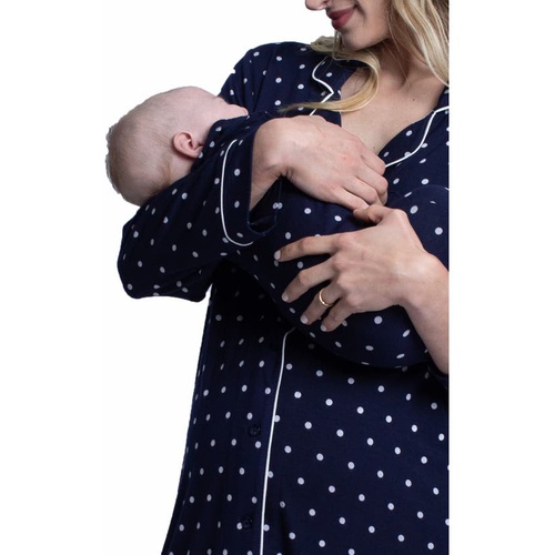  Angel Maternity Polka Dot Maternityu002FNursing Nightshirt & Baby Wrap Set_NAVY/ SPOTS