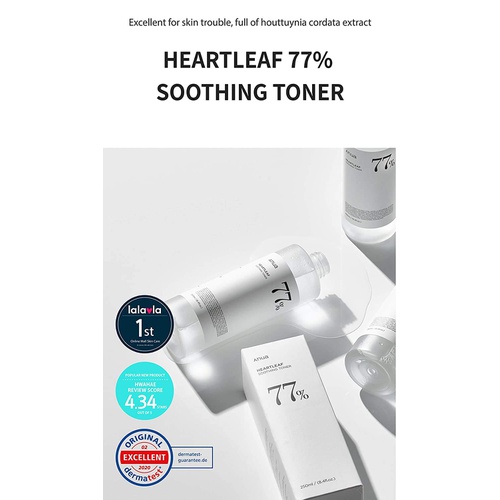  Anua Heartleaf 77% Soothing Toner I pH 5.5 Skin Trouble Care, Calming Skin, Refreshing, Purifying (250ml / 8.45 fl.oz.)