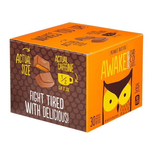  AWAKE Caffeinated Chocolate Energy Bites, Peanut Butter, 30Count
