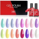 AB Gel 18 pcs Nail Polish Kit, 16 Colors Soak Off UV LED Nail Gel Pastel Collection with Base and Top Coat Manicure Nail Art Salon