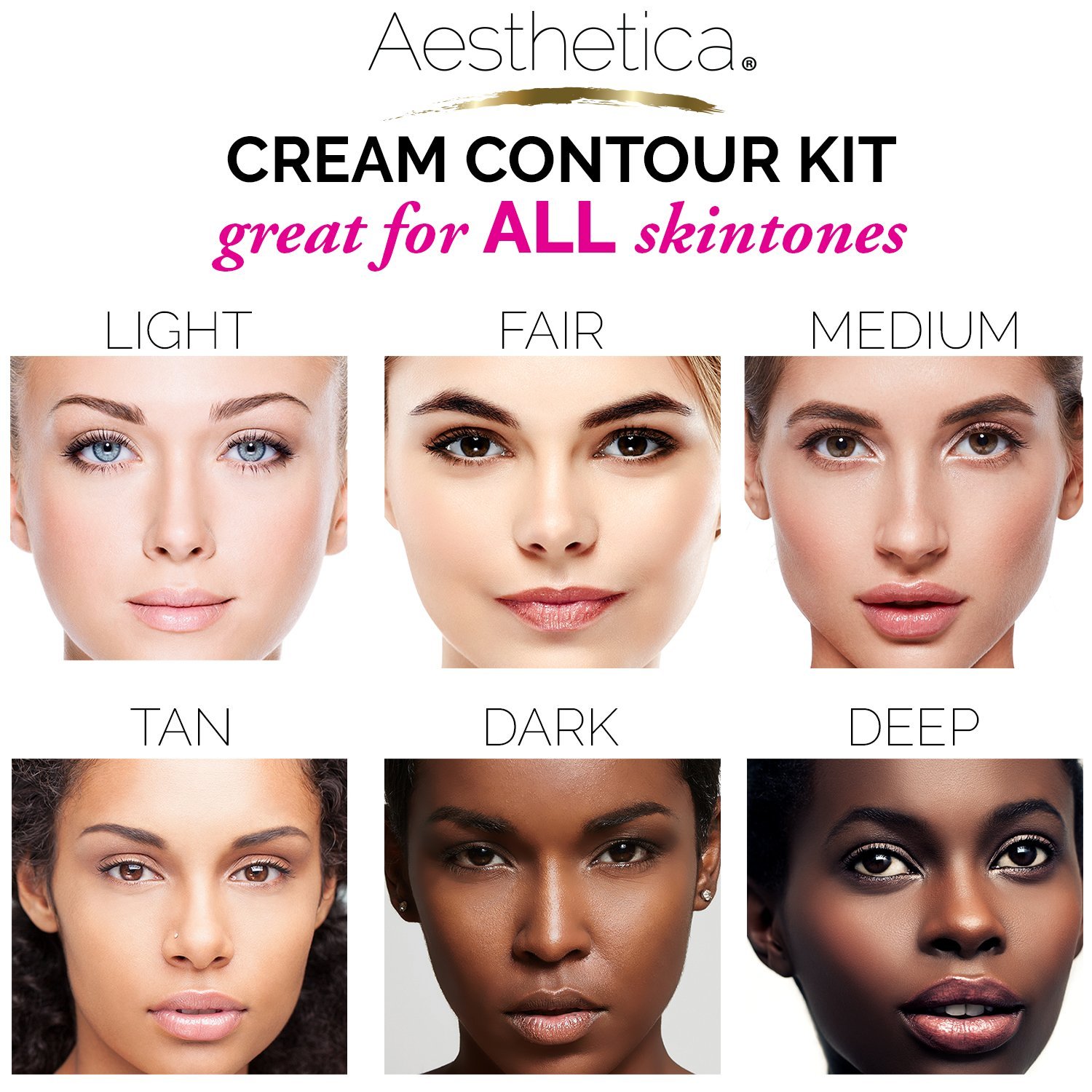  Aesthetica Cosmetics Cream Contour and Highlighting Makeup Kit - Contouring Foundation / Concealer Palette - Vegan & Cruelty Free - Step-by-Step Instructions Included