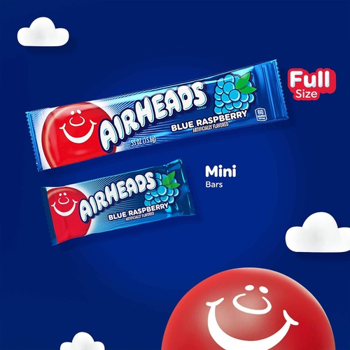  Airheads Candy, Individually Wrapped Full Size Bars, Blue Raspberry, Bulk Taffy, Non Melting, Party, 0.55 oz (Pack of 36)