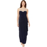 Alex Evenings Long Sleeveless Side Ruched Dress with Embroidered Sweetheart Illusion Neckline