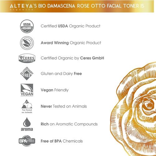  Alteya Organics USDA Organic Bio Damascena Rose Otto Facial Toner - with Organic Bulgarian Rosa Damascena Oil and Bulgarian Rose Water