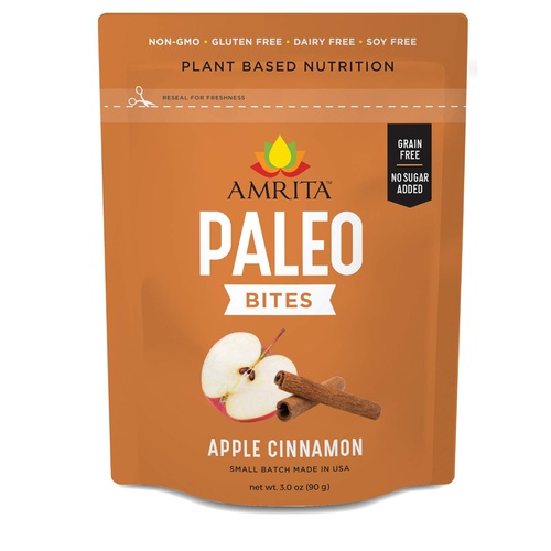  Amrita Health Foods Amrita Foods - Apple Cinnamon Paleo Gluten-free Bites, Vegan, No Added Sugar, Dairy-free, 6 BitesPer Pouch, 3 Pouches Per Order, Small Batch Crafted