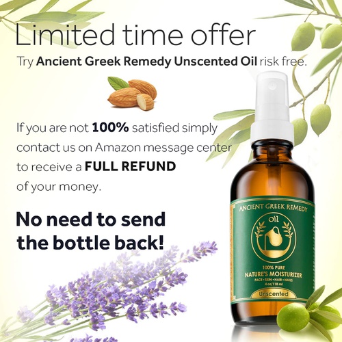  Ancient Greek Remedy Unscented Organic Blend of Cold Pressed Jojoba, Almond, Olive, Grapeseed, vitamin E, Sunflower oil. Best Face Moisturizer for Dry Sensitive Skin. Body and Facial Oils for Men and W