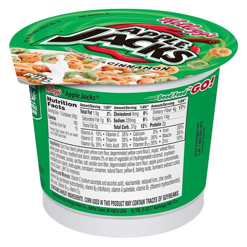  Kellogg’s Apple Jacks, Breakfast Cereal in a Cup, Bulk Size, 12 Count (Pack of 2, 9 oz Trays)