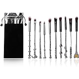 AprFairy Potter Makeup Brushes, 10pcs Silver Black Wizard Magic Wand Eyeshadow Makeup Tools Set with Soft Synthetic Hairs for Eyeshadow, Eyebrow, Eyeliner, Blending (Gift Bag)