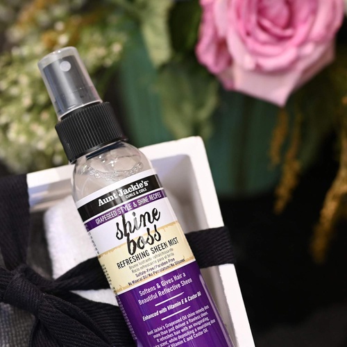  Aunt Jackies Grapeseed Style and Shine Recipes Shine Boss Refreshing Sheen Hair Mist, Gives Curls, Waves and Coils Shine Without Oily Feel, 4 oz