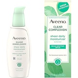Aveeno Clear Complexion Sheer Daily Face Moisturizer with Broad Spectrum SPF 30 Sunscreen & Total Soy Complex for Breakout-Prone Skin, Non-Greasy, Lightweight & Oil-Free, 2.5 fl. o