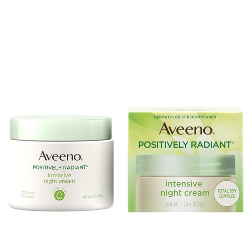  Aveeno Positively Radiant Intensive Moisturizing Face & Neck Night Cream for Tone & Texture, Total Soy Complex & Vitamin B3, Oil-Free, & Hypoallergenic, 1.7 oz