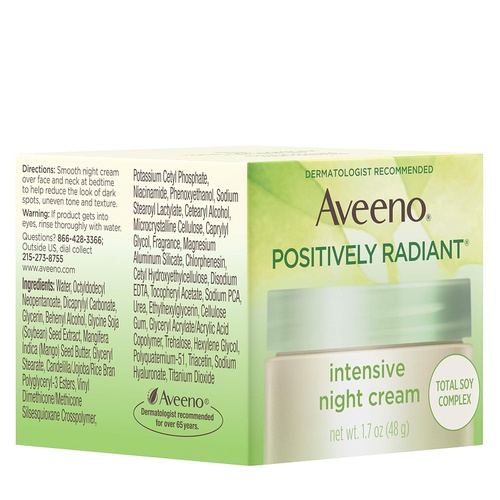  Aveeno Positively Radiant Intensive Moisturizing Face & Neck Night Cream for Tone & Texture, Total Soy Complex & Vitamin B3, Oil-Free, & Hypoallergenic, 1.7 oz