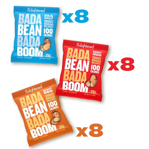  Bada Bean Bada Boom Plant-Based Protein, Gluten Free, Vegan, Crunchy Roasted Broad (Fava) Bean Snacks, 100 Calorie Packs, The Classic Box Variety Pack, 1 Ounce (24 Count)