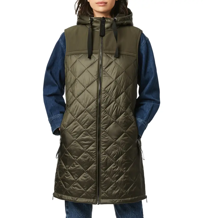 Bernardo Recycled Nylon Quilted Long Vest with Hood_FIG LEAF