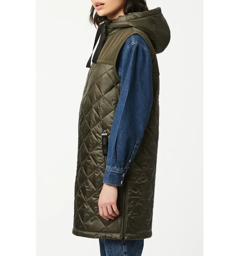  Bernardo Recycled Nylon Quilted Long Vest with Hood_FIG LEAF