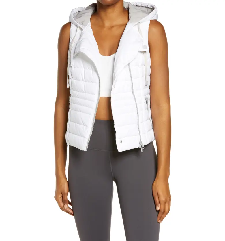 Blanc Noir Solitaire Hooded Quilted Vest_WHITE COMBO