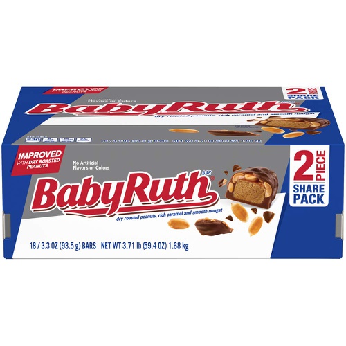  Baby Ruth Milk Chocolate-y Candy Bars, Bulk Ferrero Share Pack Candy, Perfect Easter Egg Basket Stuffers, 3.3 Ounce (Pack of 18)