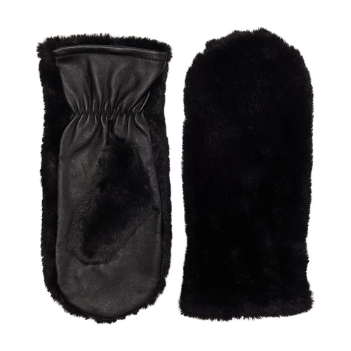  Badgley Mischka Leather Mitten with Faux Fur Trim
