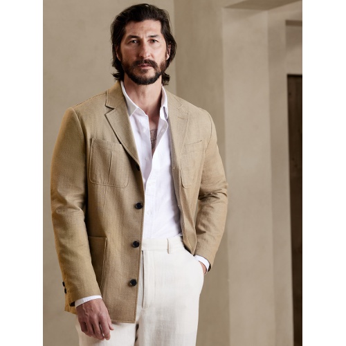 바나나리퍼블릭 Tailored-Fit Cotton-Linen Herringbone Blazer