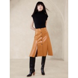 Seamed Vegan Leather Midi Skirt