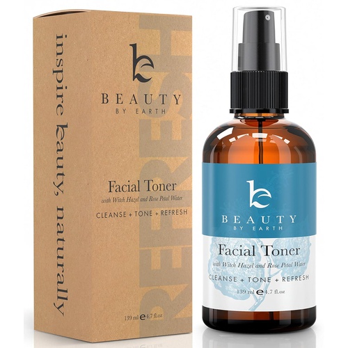  Beauty by Earth Witch Hazel Face Toner - Organic Rose Water Facial Toner for Women With Hydrating Aloe Vera, Rosewater Toner for Face, Skin Toner pH Balancing Natural Skin Care Products, Beauty Pr