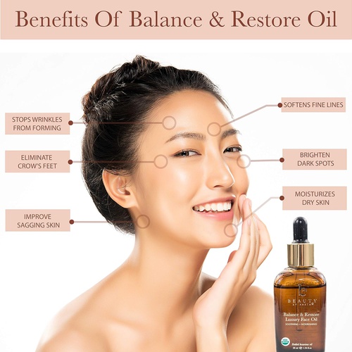  Beauty by Earth Organic Face Oil - Balance & Restore Facial Oil, Best for Oily, Acne Prone or Problematic Skin, Hydrating Oil for Face Helps Skin Look Balanced, Plump and Youthful
