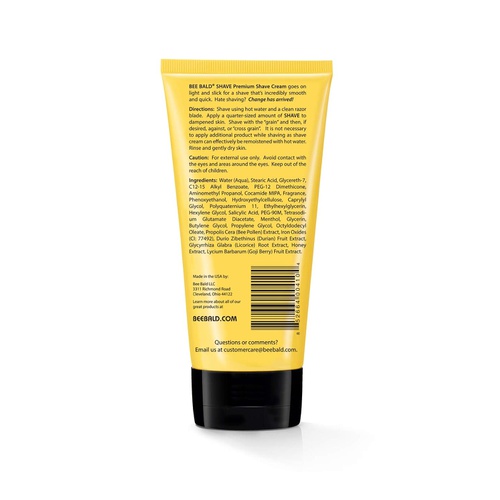  BEE BALD SHAVE Premium Shave Cream Goes On Light & Slick For A Shave Thats Incredibly Smooth & Quick For Both Face And Head, 6 Fl. Oz.