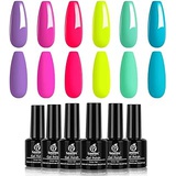 Beetles Gel Polish Beetles Gel Nail Polish Set, Forever Young Collection Turquoise Purple Blue Neon Yellow Gel Polish Hot Pink Gel Nail Lacquer Kit Nail Art Manicure, 7.3ml Each Bottle