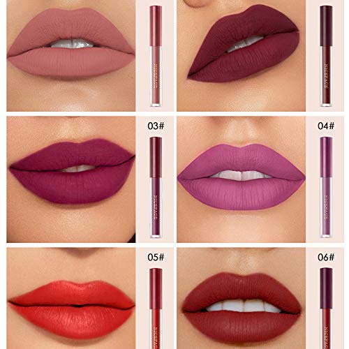  BestLand 6Pcs Matte Lipstick with Lip Plumper Makeup lipstick Set for Women Girls, Professional Long Lasting waterproof Superstay Nude Red Color Velvet Lip Gloss (A)