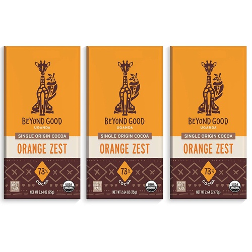  Beyond Good | Orange Zest Dark Chocolate Bars, 3 Pack | Easter Chocolate | Organic, Direct Trade, Vegan, Kosher, Non-GMO | Single Origin Uganda Dark Chocolate