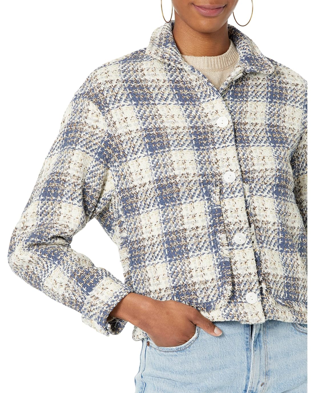  Blank NYC Plaid Tweed Cropped Shirt Jacket