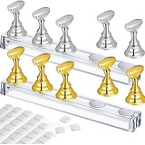 Blulu 2 Set Acrylic Nail Art Practice Stands Magnetic Nail Tips Holders Training Fingernail Display Stands DIY Nail Crystal Holders and 96 Pieces White Reusable Adhesive Putty (Gold and