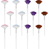 Boao 12 Pieces Fan Mask Brush Fan Applicator Long Handle Makeup Brush Facial Brushes Cosmetic Tools for Makeup, 4 Colors