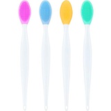 Boao 4 Pieces Silicone Exfoliating Lip Brush Tool Double-sided Soft Lip Brush for Smoother and Fuller Lip Appearance (Yellow, Blue, Green, Rose Red)