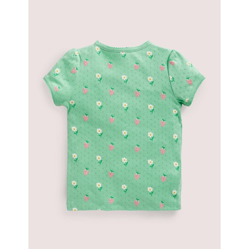 보덴 Boden Short-Sleeved Pointelle Top - Green Daisies/Strawberries