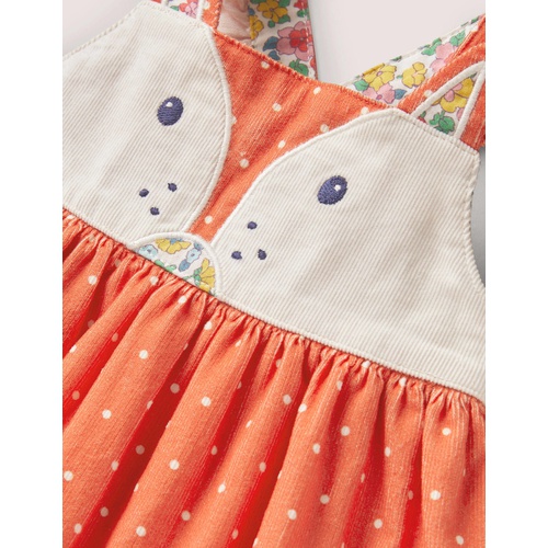 보덴 Boden Cord Pinnie Dress - Tigerlily Orange Pin Spot Fox