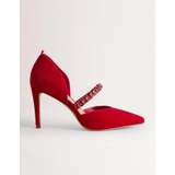 Boden Red Crystal Strap Heeled Courts - Poinsettia