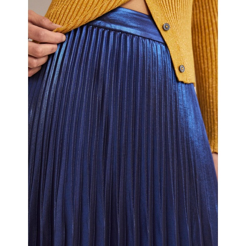 보덴 Boden Pleated Crepe Midi Skirt - Metallic, Navy