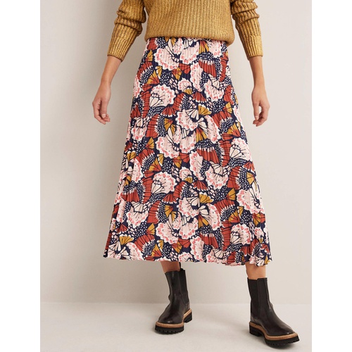 보덴 Boden Pleated Crepe Midi Skirt - Multi, Petal Stamp