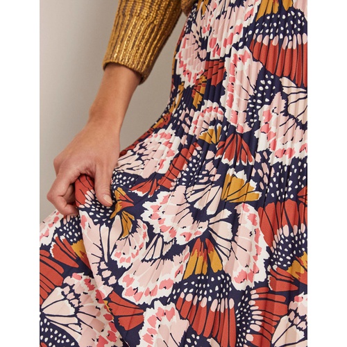 보덴 Boden Pleated Crepe Midi Skirt - Multi, Petal Stamp