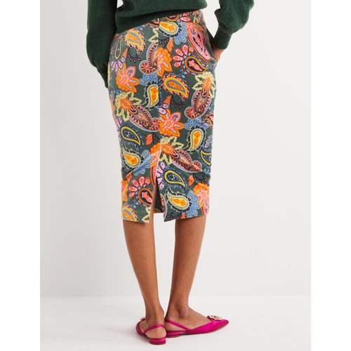 보덴 Boden Velvet Midi Pencil Skirt - Trecking Green, Paisley Charm