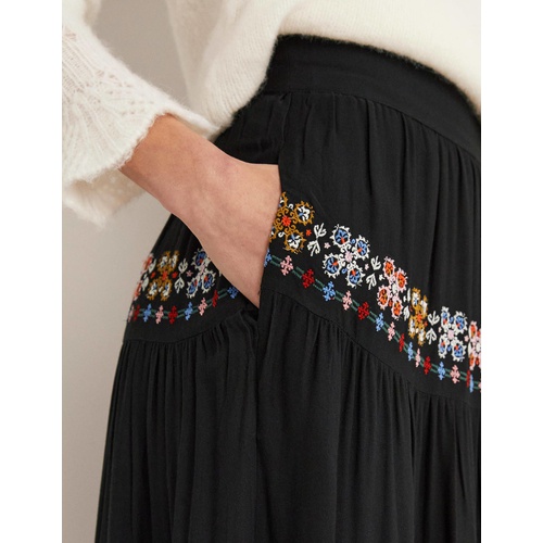 보덴 Boden Embroidered Tiered Skirt - Black Embroidery