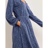 Boden Scoop Neck Jersey Midi Dress - Riviera Blue, Bloom Cluster